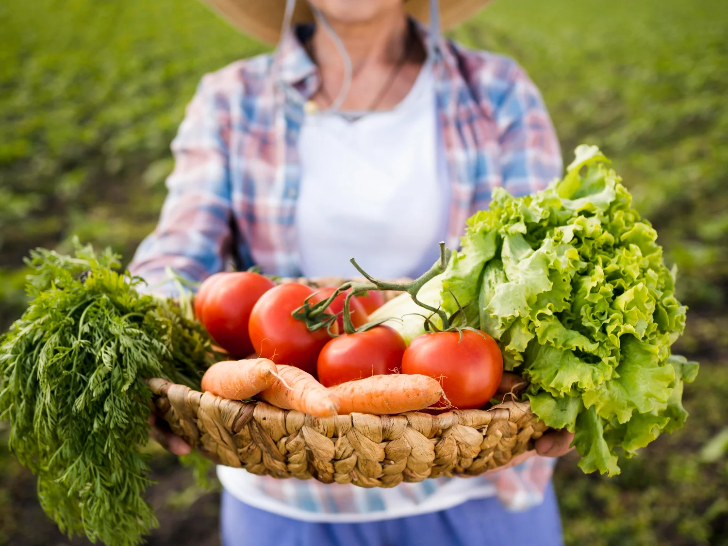Mujer con canasta de verduras